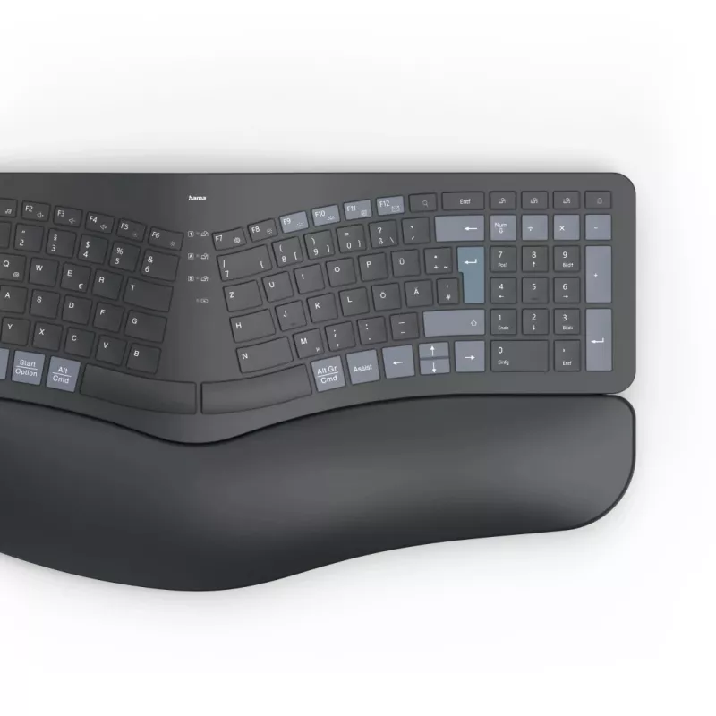 Hama WK-900 Ergo klawiatura Dom/Biuro RF Wireless + Bluetooth QWERTZ Niemiecki Czarny, Niebieski, Ciemnoszary