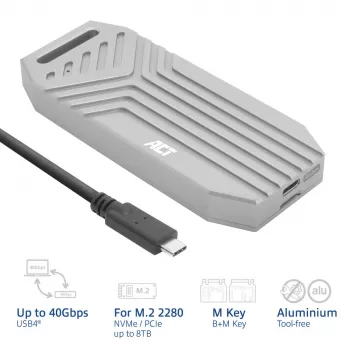 ACT USB 40 Gb/s M.2 2280 NVMe / PCIe SSD enclosure, beznarzędziowy