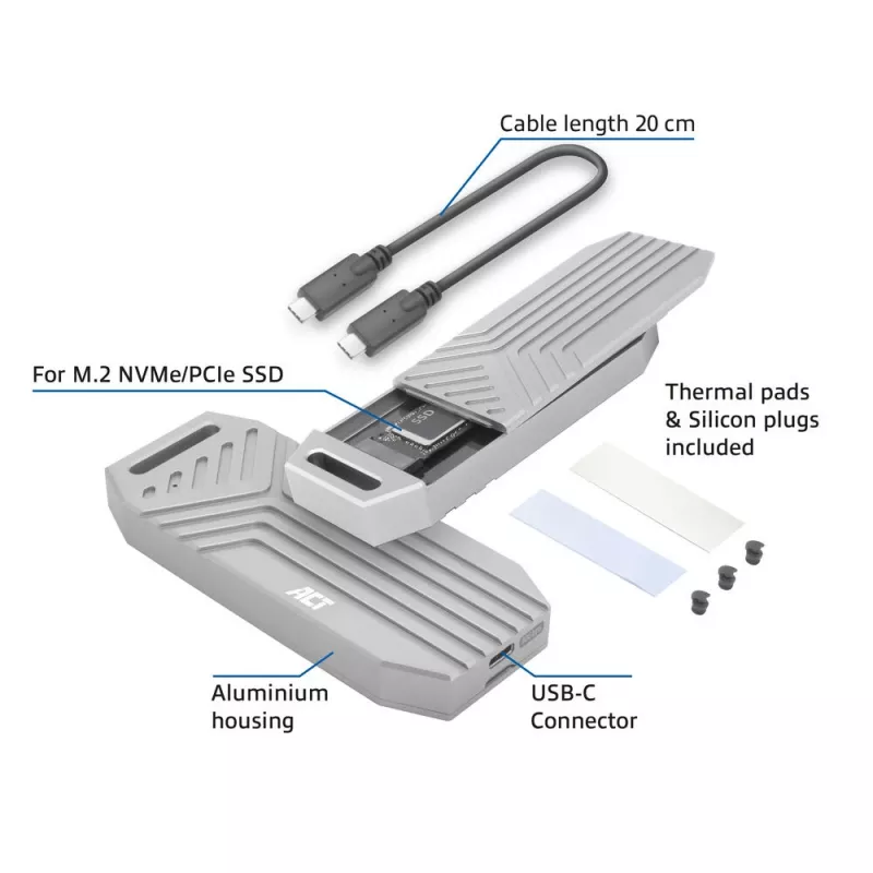 ACT USB 40 Gb/s M.2 2280 NVMe / PCIe SSD enclosure, beznarzędziowy