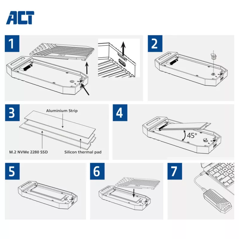 ACT USB 40 Gb/s M.2 2280 NVMe / PCIe SSD enclosure, beznarzędziowy
