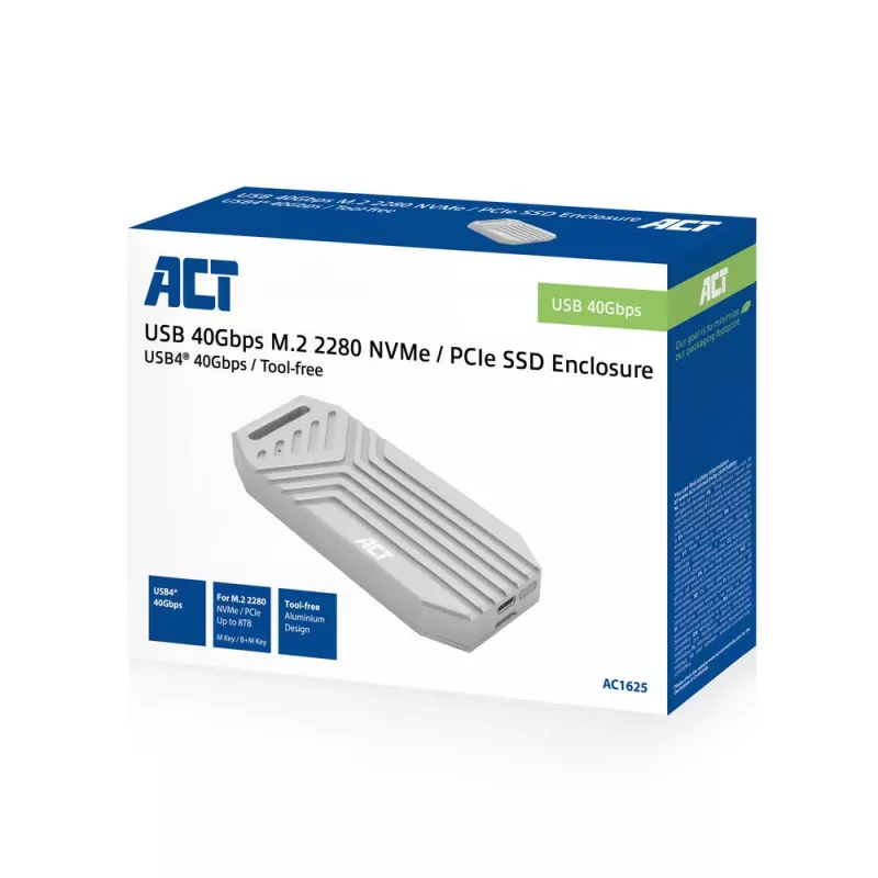 ACT USB 40 Gb/s M.2 2280 NVMe / PCIe SSD enclosure, beznarzędziowy