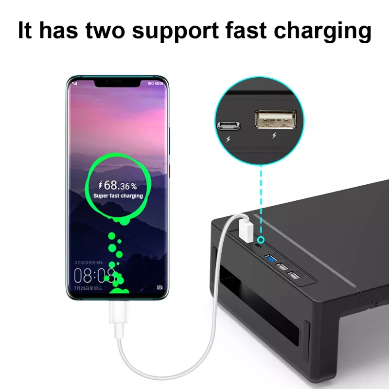 Podstawka pod monitor EQUIP Ergonomic Monitor Stand z USB (USB-A x4, USB-C x1), wolnostojąca, 25 kg, czarna