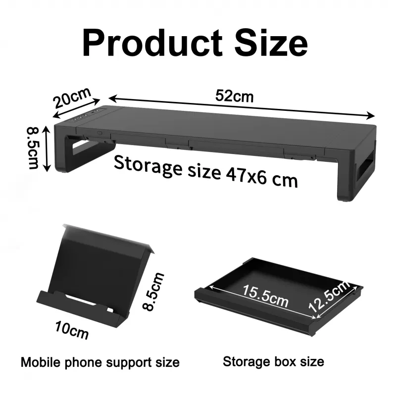 Podstawka pod monitor EQUIP Ergonomic Monitor Stand z USB (USB-A x4, USB-C x1), wolnostojąca, 25 kg, czarna