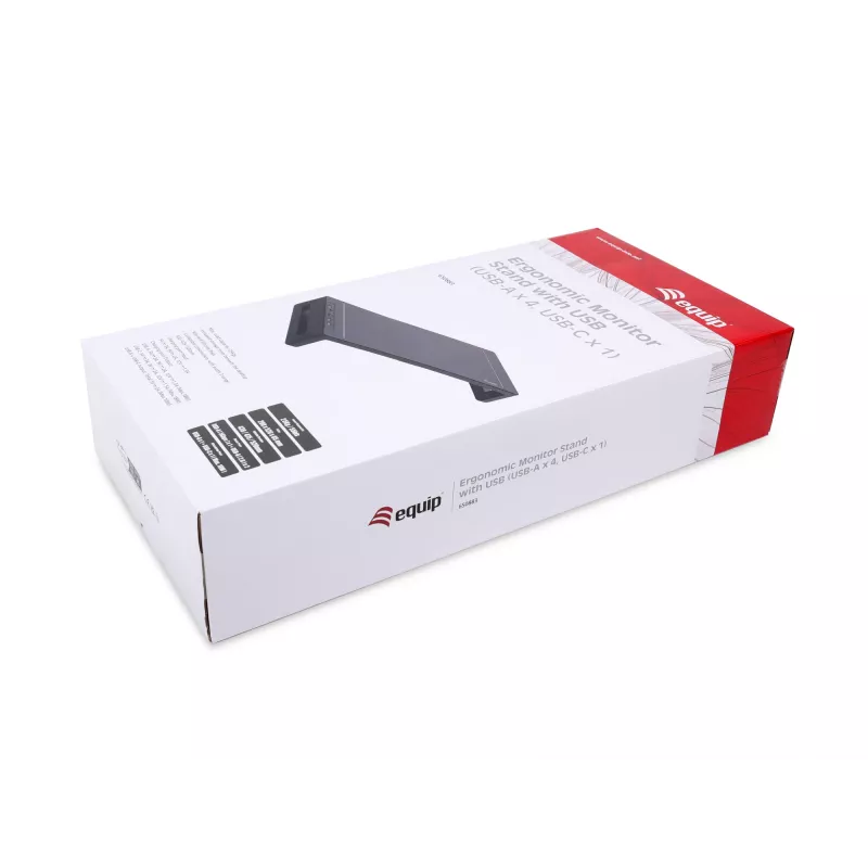 Podstawka pod monitor EQUIP Ergonomic Monitor Stand z USB (USB-A x4, USB-C x1), wolnostojąca, 25 kg, czarna