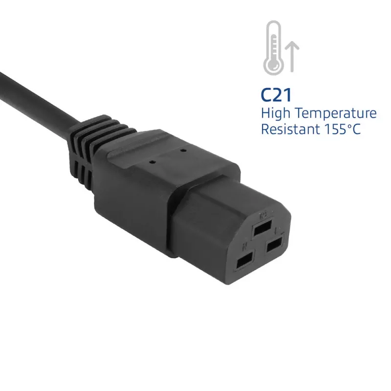 Przewód zasilający ACT C14 do C21 IEC60320, 2 m, 250 V, 10 A, czarny