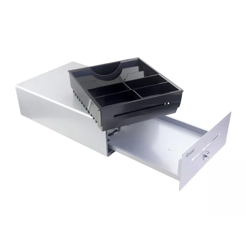 Equip Szuflada kasowa do systemu punktu sprzedaży (POS), 4 przegrody na banknoty / 4 na monety, wyjmowane przegródki na monety, złącze RJ11, aluminium