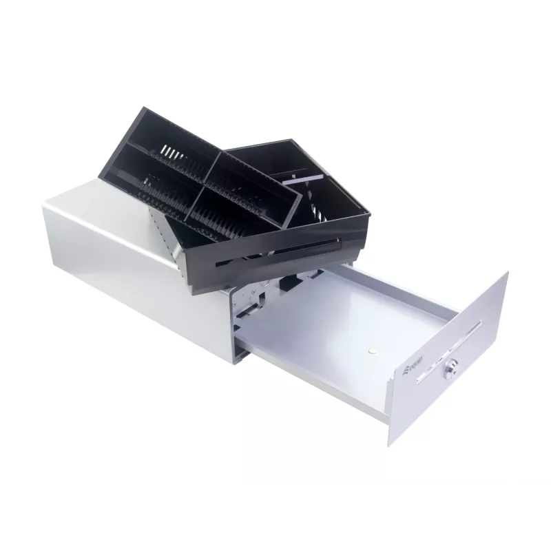 Equip Szuflada kasowa do systemu punktu sprzedaży (POS), 4 przegrody na banknoty / 4 na monety, wyjmowane przegródki na monety, złącze RJ11, aluminium