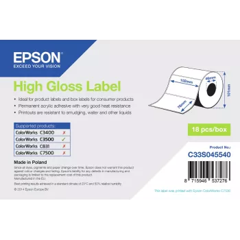 Etykieta Epson High Gloss - rolka z wycinanymi etykietami: 102 mm x 76 mm, 415 etykiet