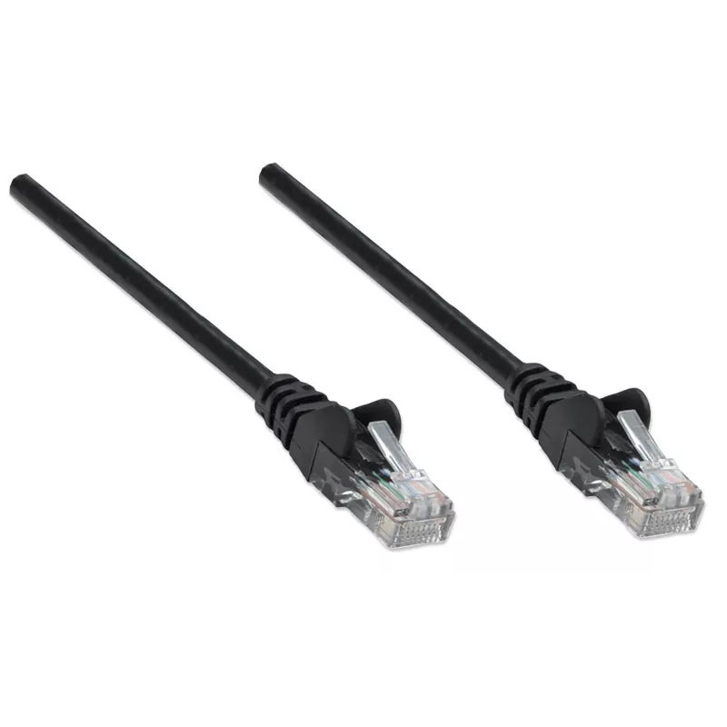 Intellinet Network kabel krosowy, Cat5e, 0.25m, czarny, CCA, U/UTP, PVC, RJ45, pozłacane styki, bez zaczepów, osłona, dożywotnia gwarancja