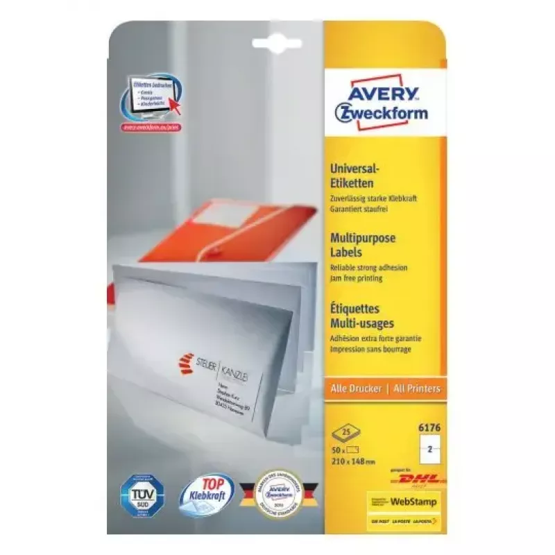 Arkusze etykiet Avery Zweckform model 6176 — 210 × 148 mm, opakowanie