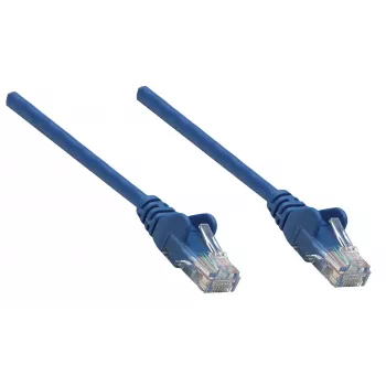 Intellinet Kabel krosowy sieciowy, Kat. 5e, 0,25 m, niebieski, CCA, U/UTP, PVC, RJ45, pozłacane styki, bezzaczepowa osłona wtyku, ze wzmocnieniem, dożywotnia gwarancja