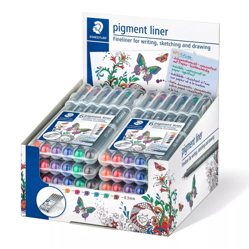 Fineliner Staedtler Pigment Liner 30803-SSB6 niebieski brązowy zielony pomarańczowy czerwony fioletowy