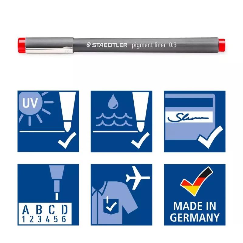 Fineliner Staedtler Pigment Liner 30803-SSB6 niebieski brązowy zielony pomarańczowy czerwony fioletowy