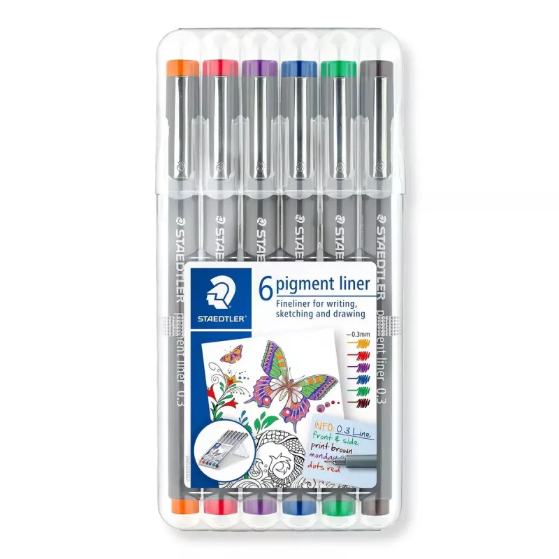 Fineliner Staedtler Pigment Liner 30803-SSB6 niebieski brązowy zielony pomarańczowy czerwony fioletowy