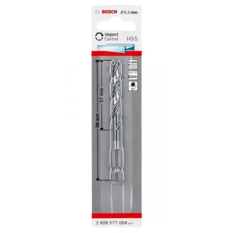 Bosch 2608577058 metalowy wiertło kręte 6 mm, 98 mm długość całkowita