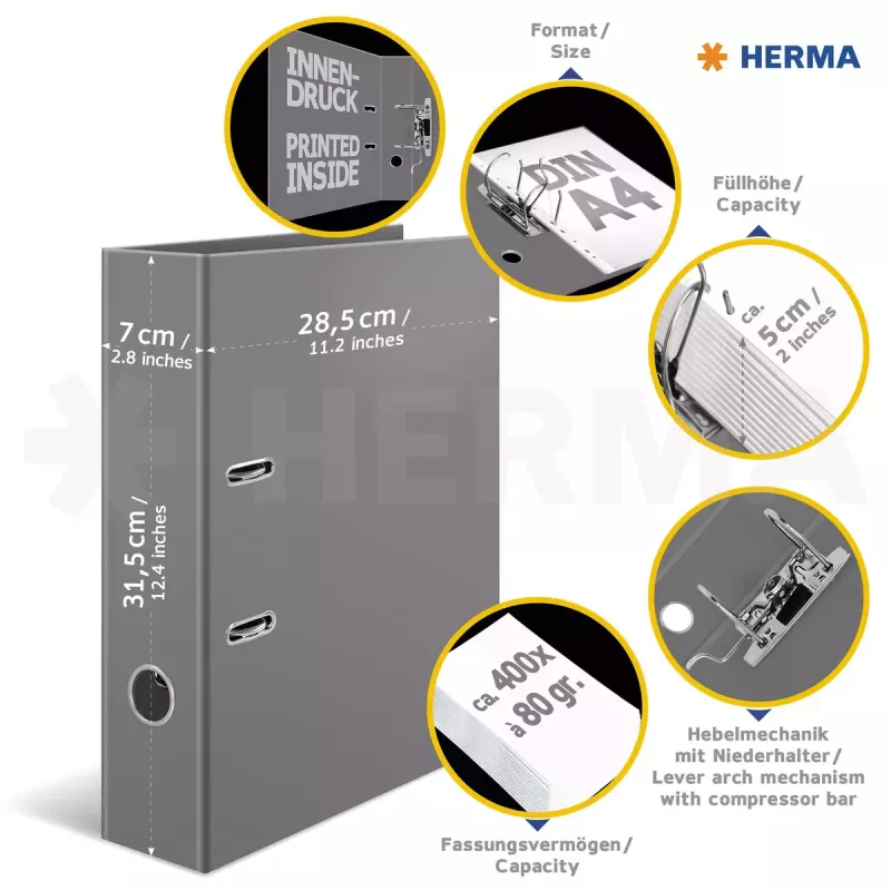 Segregator HERMA 7016 A4 Czarny Szary Kółka D do przechowywania