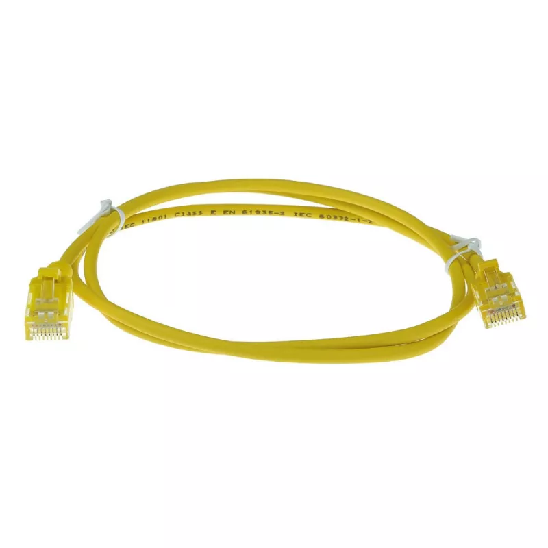 ACT Żółty 10-metrowy kabel krosowy LSZH U/UTP CAT6 do centrów danych, typu slimline, z wtykami RJ45
