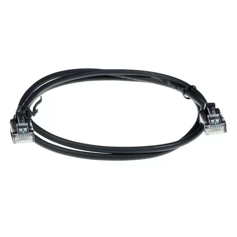 ACT czarny, 7 m, LSZH U/UTP CAT6, cienki patchcord do centrów danych, z zabezpieczonymi zaczepami, złącza RJ45