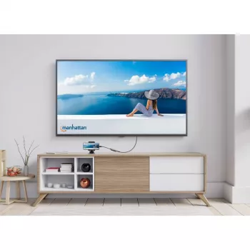 Manhattan USB-C Dock/Hub, Porty (x3): HDMI, USB-A i USB-C, Z Power Delivery (100 W) do portu USB-C (Uwaga: wymagana dodatkowa ładowarka sieciowa USB-C i kabel USB-C), Uniwersalny do wszystkich urządzeń, Kabel 10 cm, Czarny, Trzyletnia gwarancja