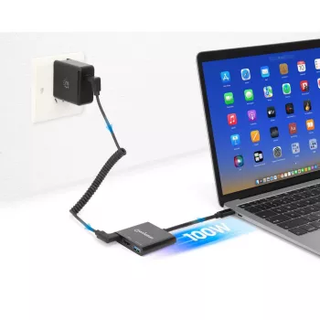 Manhattan USB-C Dock/Hub, Porty (x3): HDMI, USB-A i USB-C, Z Power Delivery (100 W) do portu USB-C (Uwaga: wymagana dodatkowa ładowarka sieciowa USB-C i kabel USB-C), Uniwersalny do wszystkich urządzeń, Kabel 10 cm, Czarny, Trzyletnia gwarancja
