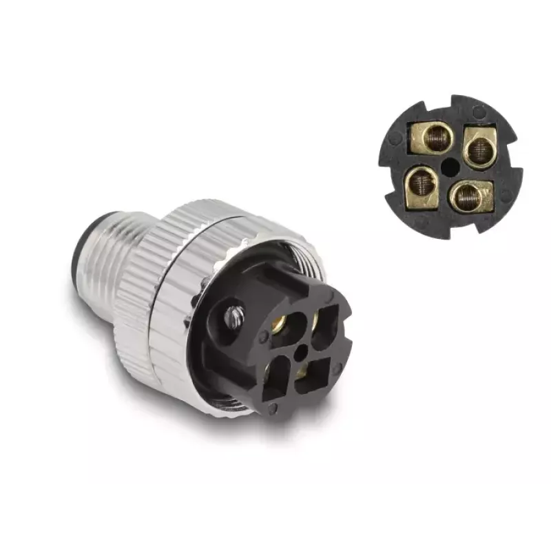 DeLOCK Złącze M12 A-kodowane 4-pinowe męskie kątowe 90° metalowe