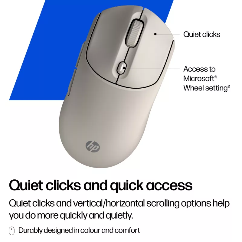 Bezprzewodowa mysz symetryczna HP 400 Quiet fioletowy — RF i Bluetooth, 6000 DPI, 5 przycisków, zasilana bateriami