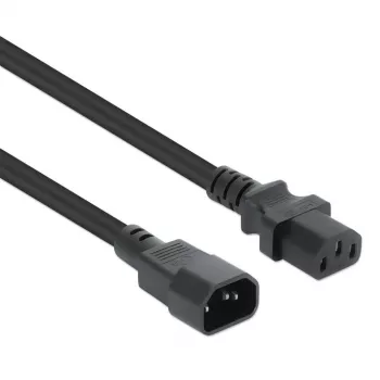 Przewód zasilający Manhattan, wtyk C14 męski na gniazdo C13 żeńskie (kabel kettle), Monitor do CPU, 5 m, 10 A, Czarny, Przewód, Dożywotnia gwarancja
