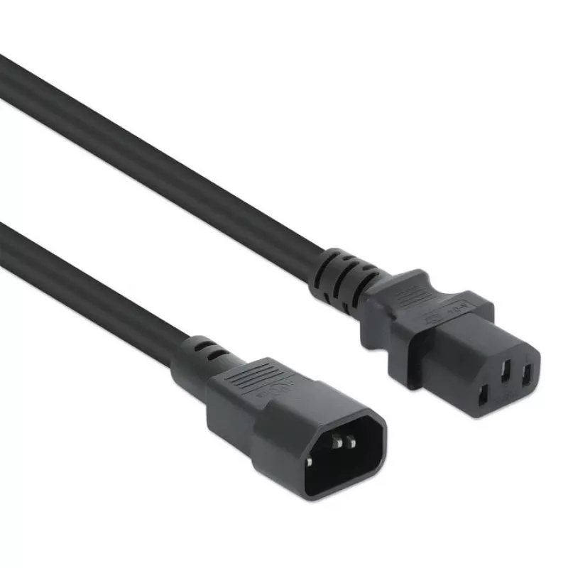Przewód zasilający Manhattan, wtyk C14 męski na gniazdo C13 żeńskie (kabel kettle), Monitor do CPU, 5 m, 10 A, Czarny, Przewód, Dożywotnia gwarancja