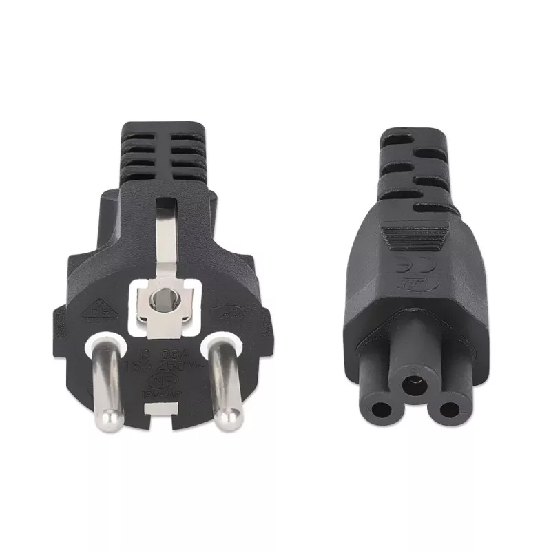 Manhattan Kabel zasilający, wtyczka europejska 2-pin (CEE 7/7 Schuko) do C5 żeńskiego (koniczynka/trijangular), 1m, 2.5A, Przewód, Dożywotnia gwarancja