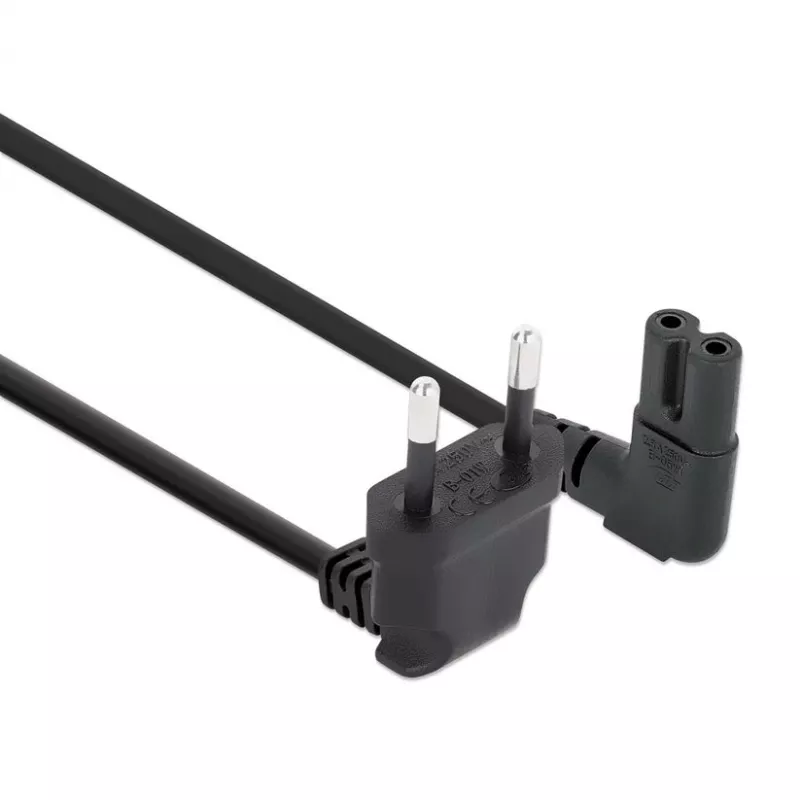 Kabel zasilający Manhattan (kątowy), wtyczka Euro 2-pin (CEE 7/16 Euro 8) do gniazda C7 żeńskiego (ósemka), 3 m, 2,3 A, czarny, przewód, dożywotnia gwarancja