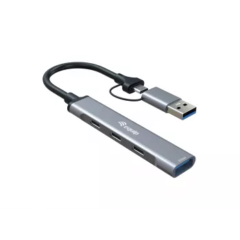 Koncentrator USB 3.2 Gen 1 4-portowy EQUIP — 3× USB‑C + 1× USB‑A, 5 Gbit/s, aluminium, szary