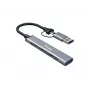 Koncentrator USB 3.2 Gen 1 4-portowy EQUIP — 3× USB‑C + 1× USB‑A, 5 Gbit/s, aluminium, szary
