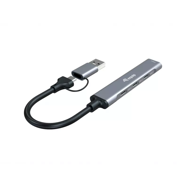 Koncentrator USB 3.2 Gen 1 4-portowy EQUIP — 3× USB‑C + 1× USB‑A, 5 Gbit/s, aluminium, szary