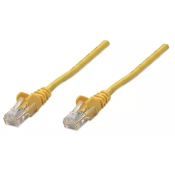 Intellinet sieciowy kabel krosowy, Cat5e, 15m, żółty, CCA, U/UTP, PVC, RJ45, pozłacane styki, bezzaczepowa osłona wtyku, osłonięty, dożywotnia gwarancja