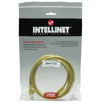 Intellinet sieciowy kabel krosowy, Cat5e, 15m, żółty, CCA, U/UTP, PVC, RJ45, pozłacane styki, bezzaczepowa osłona wtyku, osłonięty, dożywotnia gwarancja