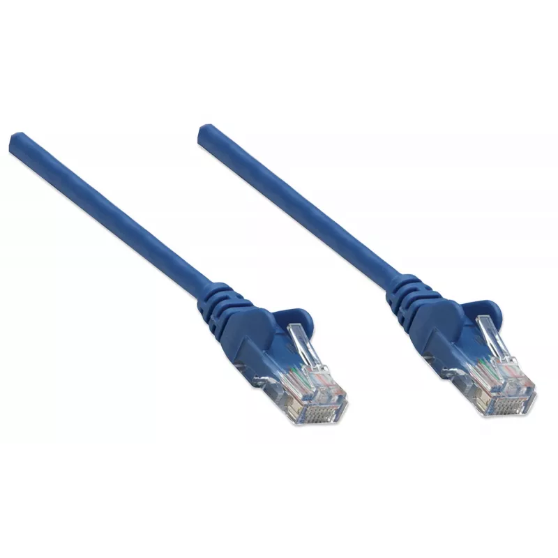 Intellinet Kabel krosowy sieciowy, Cat5e, 10 m, niebieski, CCA, U/UTP, PVC, RJ45, pozłacane styki, bezzaczepowa wtyczka, z osłoną, dożywotnia gwarancja