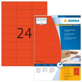 Etykiety HERMA kolorowe A4 70x37 mm czerwony papier mat 2400 szt.