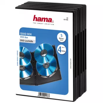 Hama DVD Quad Box, czarny, opakowanie 5 sztuk, 4 dyski