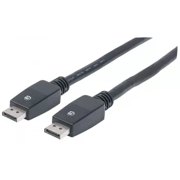 Kabel Manhattan DisplayPort 1.1, 4K@60Hz, 10m, męski na męski, z zatrzaskami, w pełni ekranowany, czarny, dożywotnia gwarancja