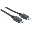 Kabel Manhattan DisplayPort 1.1, 4K@60Hz, 10m, męski na męski, z zatrzaskami, w pełni ekranowany, czarny, dożywotnia gwarancja