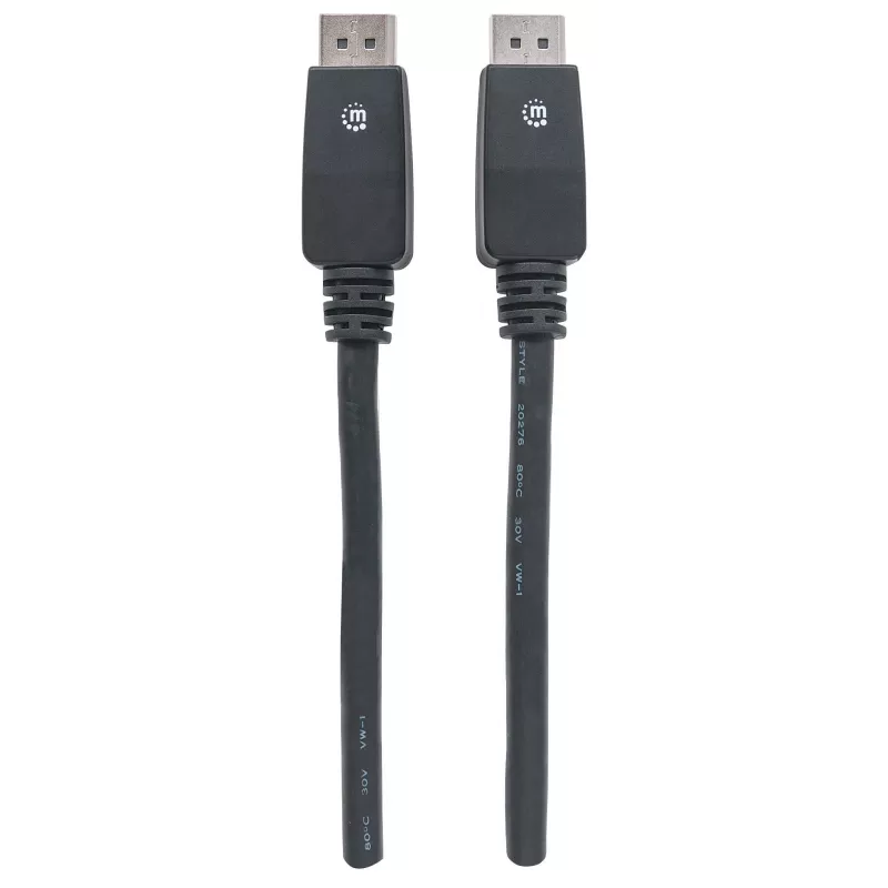 Kabel Manhattan DisplayPort 1.1, 4K@60Hz, 10m, męski na męski, z zatrzaskami, w pełni ekranowany, czarny, dożywotnia gwarancja