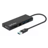 Manhattan USB-A Stacja dokująca/Hub, Porty (x5): Ethernet, HDMI, USB-A (x2) i VGA, Wejście zasilania Micro-USB (opcjonalnie, tylko gdy potrzebne dodatkowe zasilanie. Nie wymagane do funkcji podwójnego monitora. Kabel nie dołączony), Aluminium, Czarny, Trzyletnia gwarancja