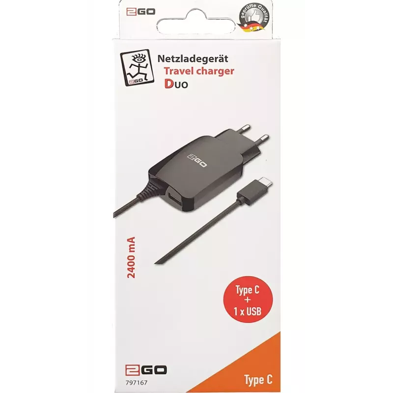 Ładowarka wewnętrzna 2GO 797167 uniwersalna czarna AC 5V kabel 1,4m