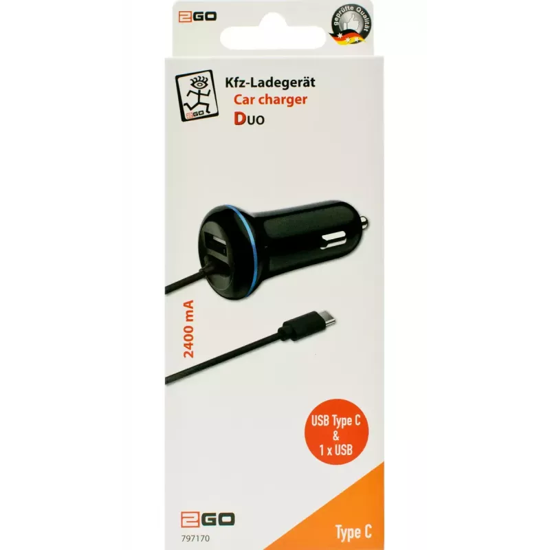 Ładowarka samochodowa 2GO 797170 Universal Czarna Gniazdo zapalniczki Auto 12/24V USB 1,4m