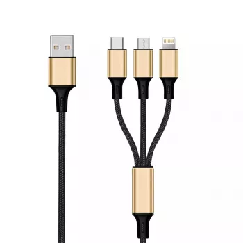 Kabel USB 2GO 797152 3m USB B USB C/Micro-USB B/Lightning czarny złoty