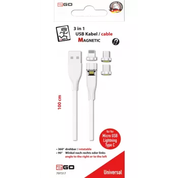 Kabel USB 2GO 797317 1m USB B USB C/Micro-USB B/Lightning Biały