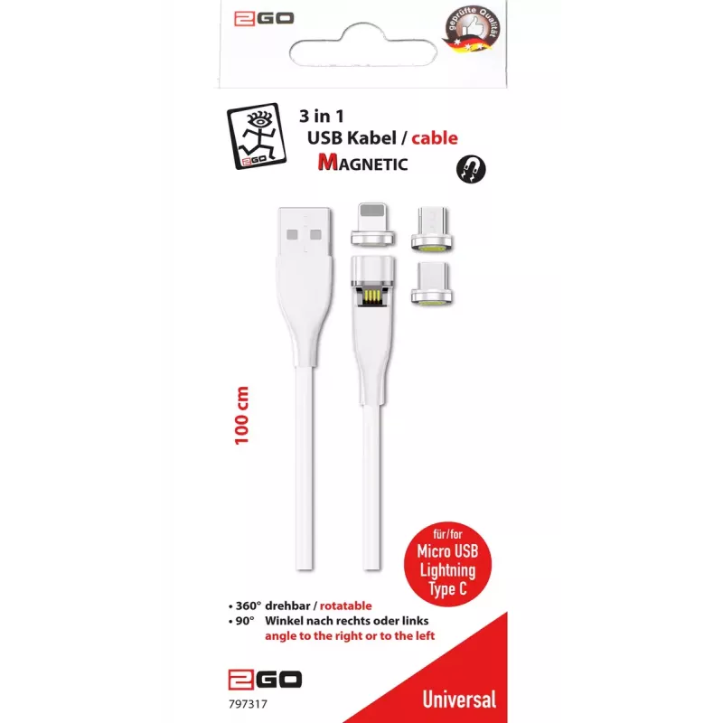 Kabel USB 2GO 797317 1m USB B USB C/Micro-USB B/Lightning Biały
