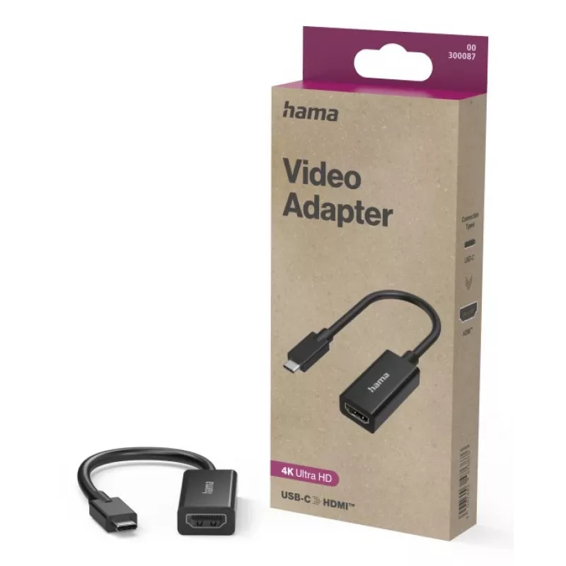 Adapter wideo HAMA USB-C do HDMI Ultra‑HD 4K (model 00300087) — pasywne połączenie dla wideo/audio