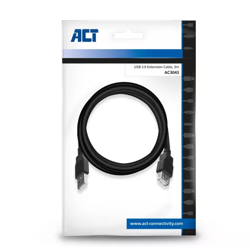 Przedłużacz ACT USB 2.0 A męski - A żeński 3 metry