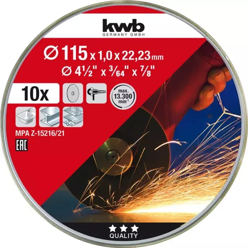 Zestaw tarcz tnących kwb 712021 Cienka tarcza tnąca z płaskim środkiem 10 szt.